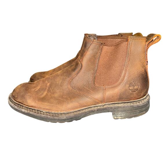 Timberland Logan Chelsea Boots Men's Sz 9 Brown Leather Ankle Shoes Anti Fatigue - Picture 1 of 8